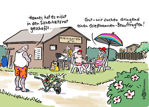 Cartoon: Gießkannen-Hannes (medium) by Pfohlmann tagged sicherheitsrat,un,wahl,deutschland,außenminister,wadephul,gießkannen,kleingarten,kleingärtner,verein,posten,sicherheitsrat,un,wahl,deutschland,außenminister,wadephul,gießkannen,kleingarten,kleingärtner,verein,posten