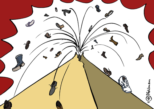 Cartoon: Schuhexplosion (medium) by Pfohlmann tagged ägypten,egypt,mubarak,revolution,aufstand,opposition,schuh,schuhe,rücktritt,rede,ansprache,speech,shoe,ägypten,revolution,mubarak,rücktritt,diktator,demonstration,demokratie