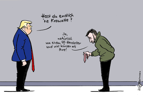 Cartoon: Selenskyj Krawatte (medium) by Pfohlmann tagged krawatte,usa,ukraine,russland,krieg,trump,selenkskyj,selenski,männlichkeit,narzissmus,unterwerfung,deal,demütigung,verhandlungen,frieden,krawatte,usa,ukraine,russland,krieg,trump,selenkskyj,selenski,männlichkeit,narzissmus,unterwerfung,deal,demütigung,verhandlungen,frieden