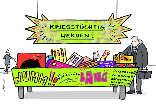 Cartoon: Silvester kriegstüchtig (medium) by Pfohlmann tagged silvester,jahreswechsel,kriege,kriegstüchtig,böller,raketen,bomben,drohnen,explosionen,lärm,supermarkt,feuerwerk,silvester,jahreswechsel,kriege,kriegstüchtig,böller,raketen,bomben,drohnen,explosionen,lärm,supermarkt,feuerwerk