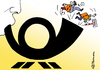 Cartoon: Posthorn gegen ver.di (small) by Pfohlmann tagged karikatur,cartoon,2015,color,farbe,deutschland,deutsche,post,streik,verdi,gewerkschaft,drohung,entlassung,mitarbeiter,gewerkschaftsmitglieder,logo,horn,posthorn