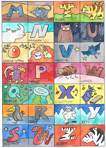 Cartoon: Alphabet Buchstaben (medium) by sabine voigt tagged alphabet,buchstaben,kinder,rätsel,kindergarten,grundschule,tiere,spiel