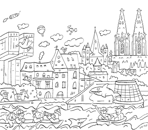 Cartoon: Ausmalbild Köln (medium) by sabine voigt tagged ausmalbild,köln,ausmalen,strichzeichnung,malen,rhein,tourismus,mandala