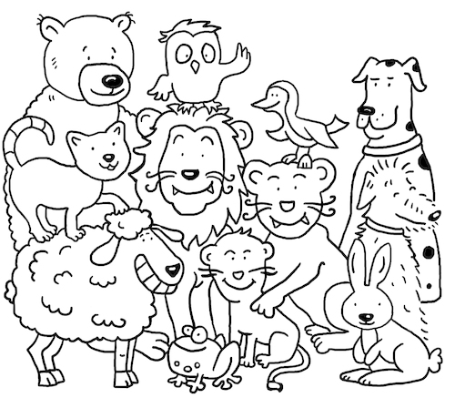 Cartoon: ausmalbild Tiere (medium) by sabine voigt tagged ausmalbild,tiere,malen,löwe,schaf,eule,hund,bar,mandala