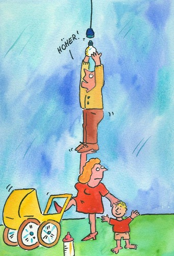 Cartoon: ehe Hausarbeit (medium) by sabine voigt tagged ehe,hausarbeit,mutter,paar,kleinkind,geschlechter,liebe,arbeit,belastung