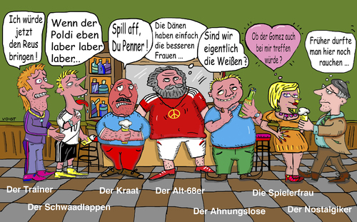 Cartoon: Europameisterschaft Fußball (medium) by sabine voigt tagged europameisterschaft,em,fußball,fussball,frankreich,kneipe,meisterschaft,public,viewing