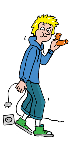 Cartoon: Junge zieht den Stecker (medium) by sabine voigt tagged teenager,strom,energie,vegan,vegetarier,wurst,jugend