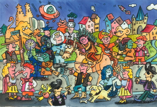 Cartoon: Karneval köln (medium) by sabine voigt tagged karneval,köln,kinder,verkleiden,dom