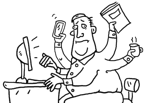 Cartoon: multitasking stress (medium) by sabine voigt tagged multitasking,stress,burnout,arbeit,computer,bro,zeit,gehalt,gesundheit,entspannung
