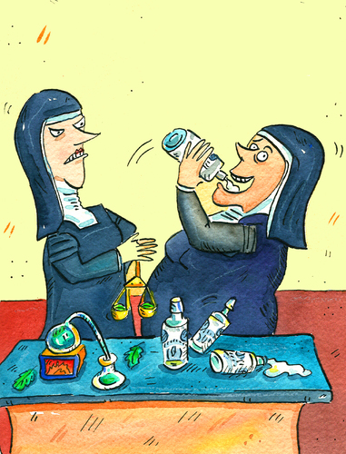 Cartoon: nonnen (medium) by sabine voigt tagged nonnen,klosterfrau,melissengeist,alkohl