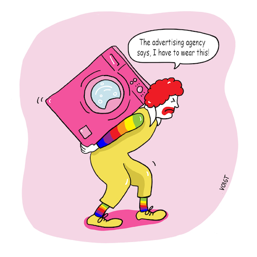 Cartoon: pinkwashing (medium) by sabine voigt tagged pinkwashing,queer,christopher,street,day,gay,mac,donalds,agencies,image,company,homosexuality