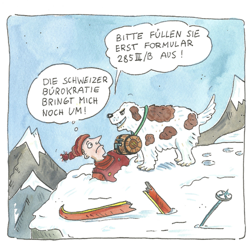 Cartoon: rettungshund Schweiz (medium) by sabine voigt tagged rettungskund,schweiz,bernhardiener,und,rum,ski,unfall,schnee,berg,tourismus,krankenversicherung,versicherung,lawine,ökologie