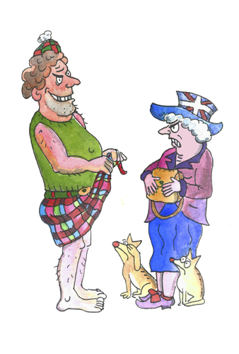 Cartoon: schotte schottland queen (medium) by sabine voigt tagged schotte,schottland,queen,abstimmung,unabhängigkeit