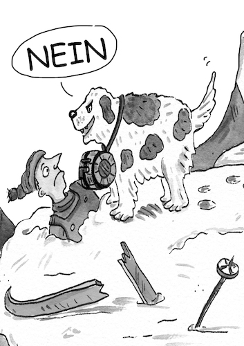 Cartoon: schweiz Rettung (medium) by sabine voigt tagged schweiz,rettung,berge,unfall,ferien,hund,bernerdiener,ski,hilfe
