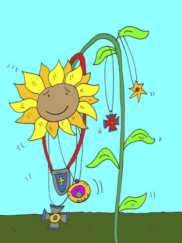 Cartoon: sonnenblume orden (medium) by sabine voigt tagged garten,auszeichnung,orden,sonnenblume