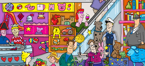 Cartoon: Spielzeug Spielwaren (medium) by sabine voigt tagged spielzeug,spielwaren,einkaufen,geschäft,spielsachen