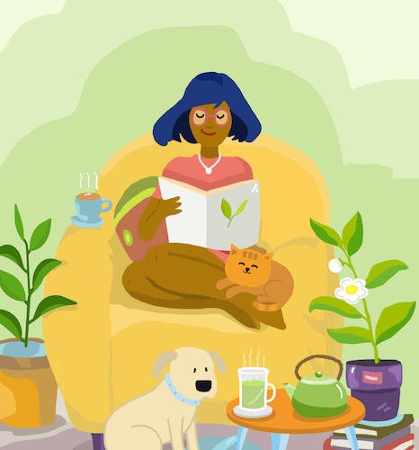 Cartoon: Tea time Tee mit Hund und Katze (medium) by sabine voigt tagged tea,time,tee,hund,katze,entspannung,pause,lesen,haustiere,grüner,roibusch,schwarzer,liebe,gemütlichkeit,tea,time,tee,hund,katze,entspannung,pause,lesen,haustiere,grüner,roibusch,schwarzer,liebe,gemütlichkeit