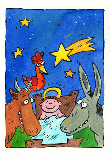Cartoon: weihnachten krippe (medium) by sabine voigt tagged weihnachten,krippe,esel,jesus,maria