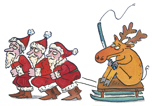 Cartoon: weihnachten Weihnachtsmann (medium) by sabine voigt tagged weihnachten,weihnachtsmann,schlitten,winter,rentier,elch,geschenke,glauben