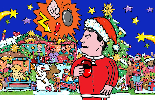 Cartoon: weihnachten Weihnachtsmarkt (medium) by sabine voigt tagged weihnachten,weihnachtsmarkt,glühwein,advent,ärger,hass,feind,weihnachtsmann,kommerz,verkauf,besinnlichkeit,religion,christen,shopping
