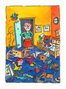 Cartoon: kinderzimmer (small) by sabine voigt tagged erziehung,kinderzimmer,aufräumen,ordnung