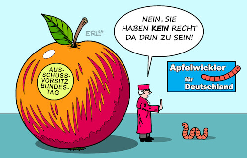 Cartoon: AfD Urteil (medium) by Erl tagged politik,afd,rechtsextremismus,ausschuss,vorsitz,bundestag,klage,karlsruhe,apfel,wurm,richter,karikatur,erl,politik,afd,rechtsextremismus,ausschuss,vorsitz,bundestag,klage,karlsruhe,apfel,wurm,richter,karikatur,erl