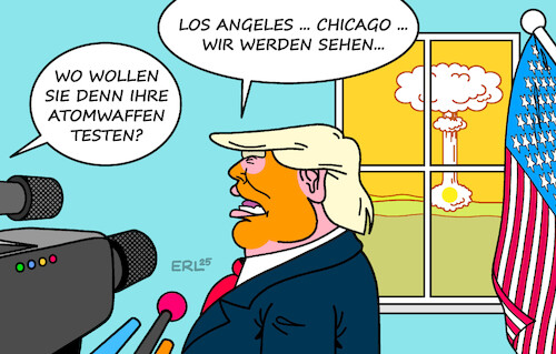Cartoon: Atomwaffentests (medium) by Erl tagged politik,trump,atomwaffentests,halloween,karikatur,erl,politik,trump,atomwaffentests,halloween,karikatur,erl