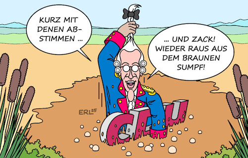 Cartoon: Baron Merzhausen (medium) by Erl tagged politik,cdu,friedrich,merz,migration,abstimmung,afd,ausschluss,zusammenarbeit,münchhausen,zopf,sumpf,braun,karikatur,erl,politik,cdu,friedrich,merz,migration,abstimmung,afd,ausschluss,zusammenarbeit,münchhausen,zopf,sumpf,braun,karikatur,erl