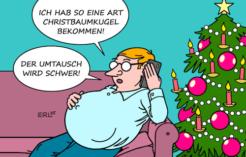 Cartoon: Bauchgefühl (medium) by Erl tagged politik,weihnachten,christbaum,essen,gewicht,zunahme,bauch,kugel,christbaumkugel,geschenk,umtausch,karikatur,erl,politik,weihnachten,christbaum,essen,gewicht,zunahme,bauch,kugel,christbaumkugel,geschenk,umtausch,karikatur,erl