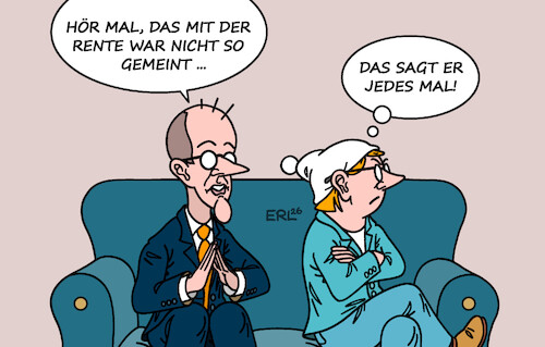 Cartoon: Beziehungskrise (medium) by Erl tagged politik,rente,bundeskanzler,kanzler,friedrich,merz,aussagen,unüberlegt,irritierend,bürgerin,bürger,michel,verhältnis,beziehung,umfragetief,karikatur,erl,politik,rente,bundeskanzler,kanzler,friedrich,merz,aussagen,unüberlegt,irritierend,bürgerin,bürger,michel,verhältnis,beziehung,umfragetief,karikatur,erl