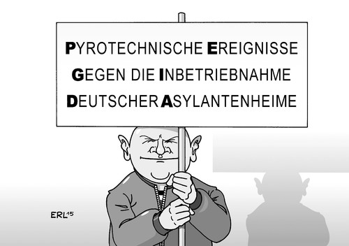 Cartoon: Brandanschlag (medium) by Erl tagged brandanschlag,asylbewerberheim,tröglitz,rechtsextremismus,ausländerfeindlichkeit,npd,skinhead,pegida,islamophobie,flüchtlinge,asyl