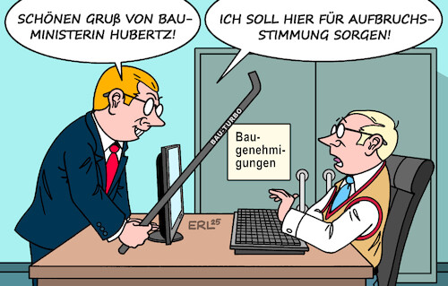 Cartoon: Brechstange (medium) by Erl tagged politik,bau,wohnungsbau,bauministerin,hubertz,beschleunigung,baugenehmigung,turbo,brechstange,karikatur,erl,politik,bau,wohnungsbau,bauministerin,hubertz,beschleunigung,baugenehmigung,turbo,brechstange,karikatur,erl