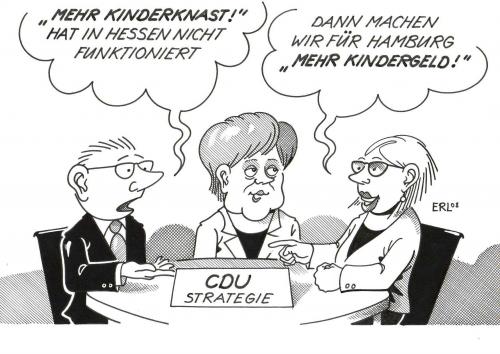 Cartoon: CDU-Strategie (medium) by Erl tagged cdu,german,party,elections,,cdu,german,deutschland,strategie,kinderknast,jugenkriminalität,kindergeld,hamburg,hessen,party,elections,jugend,gewalt,uneinigkeit,funktionieren,merkel