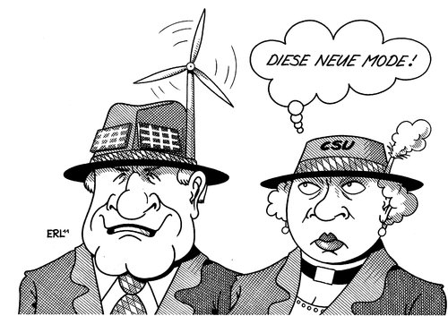 Cartoon: CSU Energiewende (medium) by Erl tagged csu,bayern,atomenergie,atomkraft,atomkraftwerk,japan,fukushima,supergau,umdenken,wende,energiewende,partei,skepsis,windkraft,wasserkraft