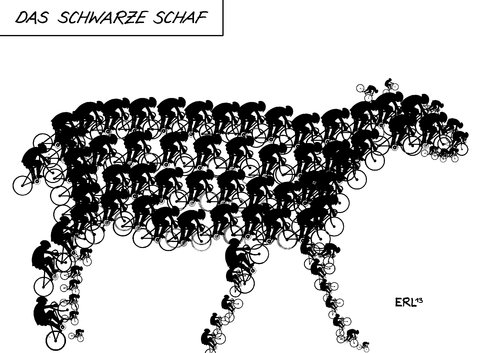Cartoon: Das schwarze Schaf (medium) by Erl tagged radsport,doping,beichte,lance,armstrong,tour,de,france,verband,funktionäre,radsportverband,schwarz,schaf
