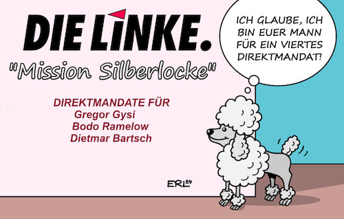 Cartoon: Die Linke (medium) by Erl tagged politik,die,linke,abspaltung,bsw,rettung,mission,silberlocke,direktmandate,gysi,ramelow,bartsch,pudel,karikatur,erl,politik,die,linke,abspaltung,bsw,rettung,mission,silberlocke,direktmandate,gysi,ramelow,bartsch,pudel,karikatur,erl