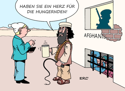 Cartoon: Dilemma (medium) by Erl tagged politik,afghanistan,macht,herrschaft,taliban,unterdrückung,frauen,menschenrechte,meinungsfreiheit,demokratie,hunger,hungersnot,hilfe,spenden,spendensammler,misstrauen,karikatur,erl,politik,afghanistan,macht,herrschaft,taliban,unterdrückung,frauen,menschenrechte,meinungsfreiheit,demokratie,hunger,hungersnot,hilfe,spenden,spendensammler,misstrauen,karikatur,erl