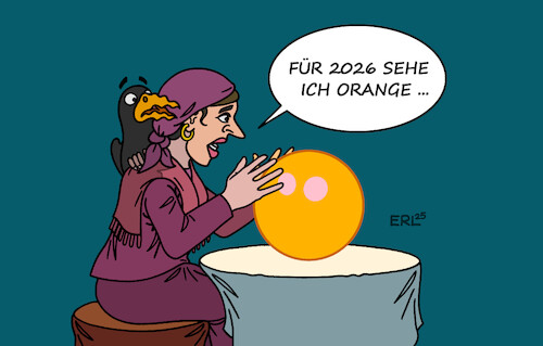 Cartoon: Düstere Aussichten (medium) by Erl tagged politik,jahreswechsel,silvester,2025,neujahr,2026,zukunft,trump,düster,wahrsagerin,kugel,orange,karikatur,erl,politik,jahreswechsel,silvester,2025,neujahr,2026,zukunft,trump,düster,wahrsagerin,kugel,orange,karikatur,erl