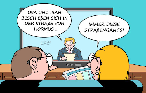 Cartoon: Echt kriminell (medium) by Erl tagged politik,usa,trump,angriff,iran,blockade,straße,von,hormus,schusswechsel,straßengangs,karikatur,erl,politik,usa,trump,angriff,iran,blockade,straße,von,hormus,schusswechsel,straßengangs,karikatur,erl