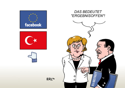 Cartoon: Erdogan EU (medium) by Erl tagged türkei,ministerpräsident,erdogan,besuch,deutschland,bundeskanzlerin,angela,merkel,eu,beitritt,verhandlungen,beitrittsverhandlungen,privilegierte,partnerschaft,facebook,jubiläum,zehn,10,jahre,gefällt,mir,daumen,ergebnisoffen,türkei,ministerpräsident,erdogan,besuch,deutschland,bundeskanzlerin,angela,merkel,eu,beitritt,verhandlungen,beitrittsverhandlungen,privilegierte,partnerschaft,facebook,jubiläum,zehn,10,jahre,gefällt,mir,daumen,ergebnisoffen