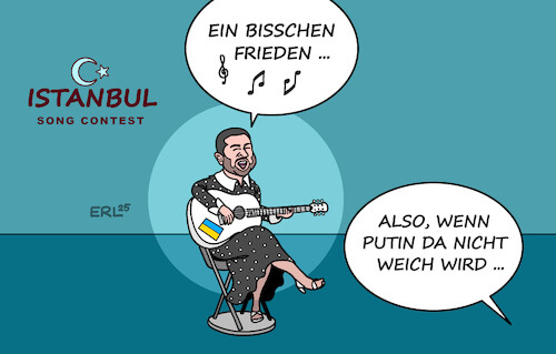 Cartoon: ESC (medium) by Erl tagged politik,musik,esc,lied,ein,bisschen,frieden,selensyj,ukraine,krieg,russland,putin,karikatur,erl,politik,musik,esc,lied,ein,bisschen,frieden,selensyj,ukraine,krieg,russland,putin,karikatur,erl