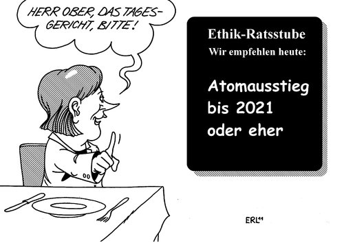 Cartoon: Ethik-Rat (medium) by Erl tagged ethik,rat,ethikrat,bundesregierung,atomausstieg,empfehlung,2021,bundeskanzlerin,angela merkel,gau,atomkraftwerk,supergau,japan,fukushima,angela,merkel