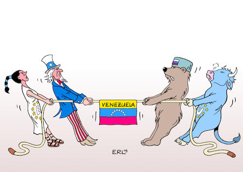 Cartoon: EU Venezuela (medium) by Erl tagged politik,venezuela,proteste,präsident,nicolas,maduro,ernährung,gesundheit,wirtschaft,ruin,opposition,juan,guaido,übergangspräsident,anerkennung,umstritten,rivalität,usa,russland,tauziehen,kampf,machtkampf,eu,gespalten,europa,stier,karikatur,erl,politik,venezuela,proteste,präsident,nicolas,maduro,ernährung,gesundheit,wirtschaft,ruin,opposition,juan,guaido,übergangspräsident,anerkennung,umstritten,rivalität,usa,russland,tauziehen,kampf,machtkampf,eu,gespalten,europa,stier,karikatur,erl