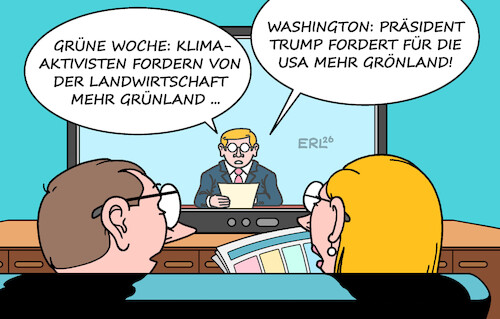 Cartoon: Forderungen (medium) by Erl tagged politik,grüne,woche,messe,landwirtschaft,ernährung,klima,grünland,usa,trump,anspruch,grönland,karikatur,erl,politik,grüne,woche,messe,landwirtschaft,ernährung,klima,grünland,usa,trump,anspruch,grönland,karikatur,erl
