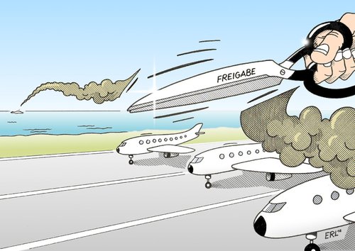 Cartoon: Freigabe des Luftraums (medium) by Erl tagged freigabe,luftraum,flugverbot,vulkan,asche,island,europa,schere,luftraum,flugverbot,vulkan,asche,island,europa,schere