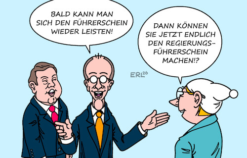 Cartoon: Führerschein (medium) by Erl tagged politik,auto,führerschein,teuer,reform,senkung,kosten,koalition,cdu,csu,spd,streit,reformen,merz,klingbeil,regierung,anfänger,michel,karikatur,erl,politik,auto,führerschein,teuer,reform,senkung,kosten,koalition,cdu,csu,spd,streit,reformen,merz,klingbeil,regierung,anfänger,michel,karikatur,erl