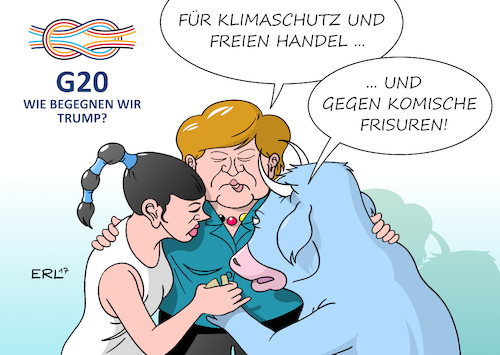 Cartoon: G20-Vorbereitungen (medium) by Erl tagged g20,gipfel,hamburg,industrienationen,treffen,themen,welt,klimawandel,handel,frieden,schwierigkeiten,usa,präsident,donald,trump,ausstieg,kilmaschutz,abkommen,paris,isolationismus,protektionismus,rechtspopulismus,gegenposition,eu,europa,stier,bundeskanzlerin,angela,merkel,karikatur,erl,g20,gipfel,hamburg,industrienationen,treffen,themen,welt,klimawandel,handel,frieden,schwierigkeiten,usa,präsident,donald,trump,ausstieg,kilmaschutz,abkommen,paris,isolationismus,protektionismus,rechtspopulismus,gegenposition,eu,europa,stier,bundeskanzlerin,angela,merkel,karikatur,erl