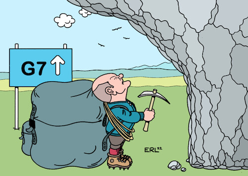 Cartoon: G7 (medium) by Erl tagged politik,bundeskanzler,olaf,scholz,gipfeltour,bergsteigen,gipfel,g7,beratungen,ukraine,mitgliedschaft,eu,waffenlieferungen,krieg,russland,energie,gas,hunger,berg,probleme,karikatur,erl,politik,bundeskanzler,olaf,scholz,gipfeltour,bergsteigen,gipfel,g7,beratungen,ukraine,mitgliedschaft,eu,waffenlieferungen,krieg,russland,energie,gas,hunger,berg,probleme,karikatur,erl