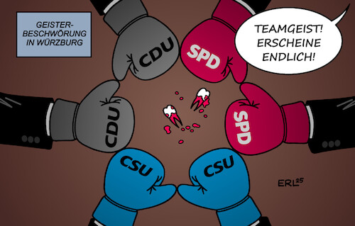 Cartoon: Geisterbeschwörung (medium) by Erl tagged politik,regierung,koalition,cdu,csu,spd,streit,klausur,würzburg,teamgeist,geisterbeschwörung,boxhandschuhe,karikatur,erl,politik,regierung,koalition,cdu,csu,spd,streit,klausur,würzburg,teamgeist,geisterbeschwörung,boxhandschuhe,karikatur,erl