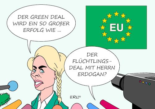 Cartoon: Green Deal (medium) by Erl tagged politik,klima,klimawandel,erderwärmung,co2,eu,ursula,von,der,leyen,green,deal,klimaneutralität,2050,flüchtlingsdeal,türkei,erdogan,flüchtlinge,grenze,griechenland,karikatur,erl,politik,klima,klimawandel,erderwärmung,co2,eu,ursula,von,der,leyen,green,deal,klimaneutralität,2050,flüchtlingsdeal,türkei,erdogan,flüchtlinge,grenze,griechenland,karikatur,erl